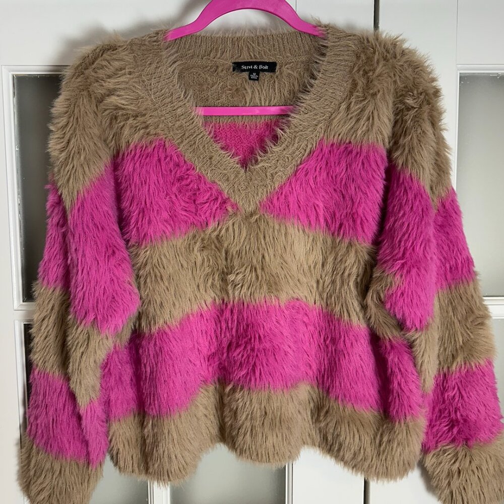 Hot Pink and Caramel Striped Sweater